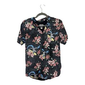 Batman Black Floral Hawaiian Button Down Shirt Tropical Vacation Print Small